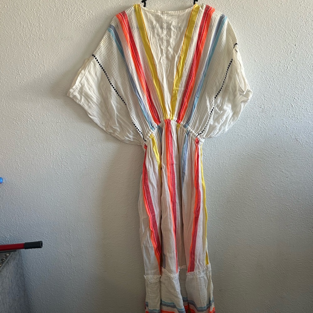 Lemlem White Maxi Dress with Red and Yellow Stripes - Picture 2 of 4